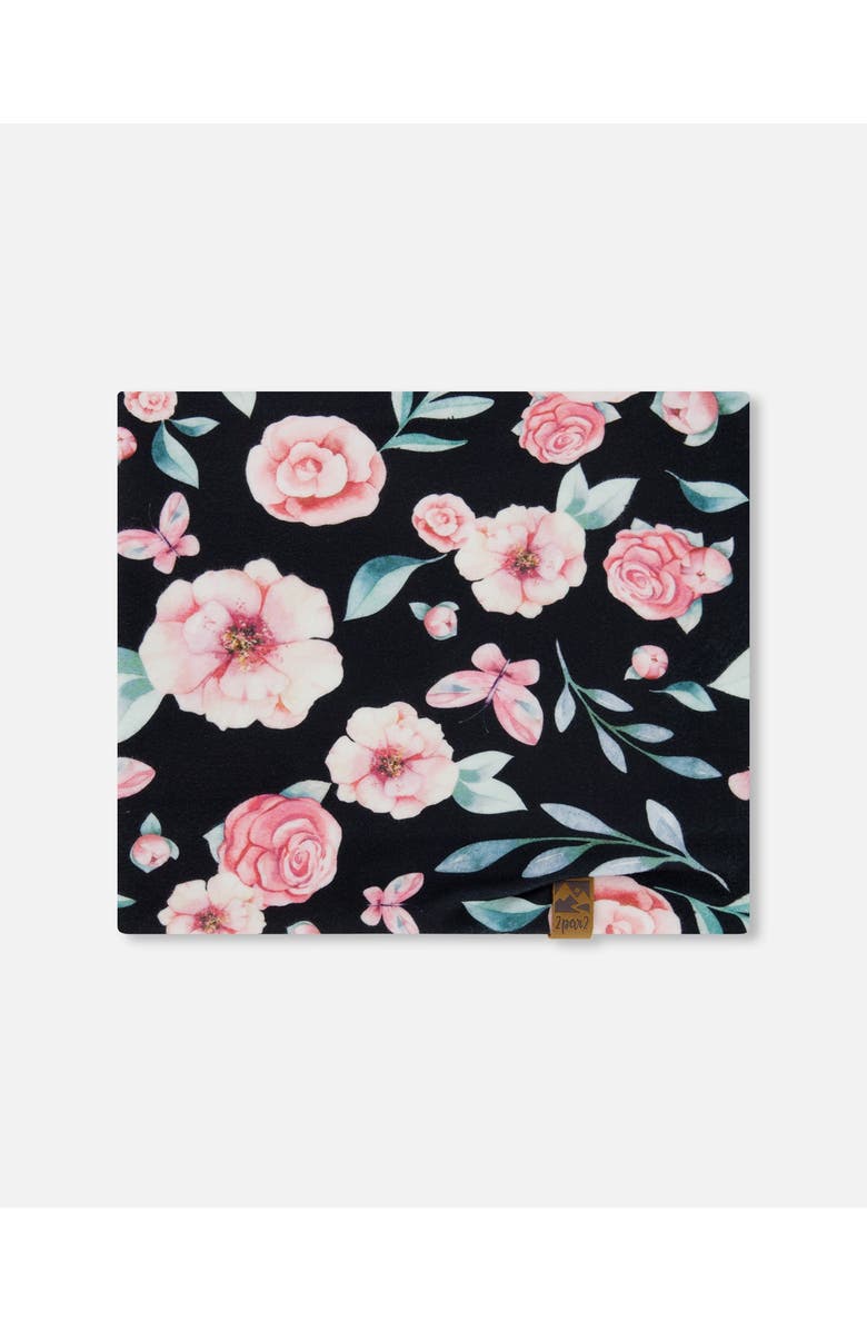 Deux par Deux Girl's Printed Neck Tube Pink, Black, And Flowers, Main, color, 