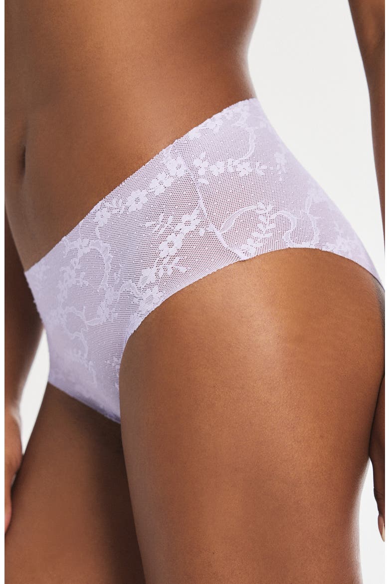 No-Show Lace Hipster Briefs, Alternate, color, LILAC FLEUR