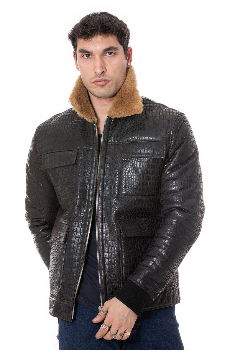 Furniq UK Percival Patterned Shearling Jacket, Alternate, color, Brown