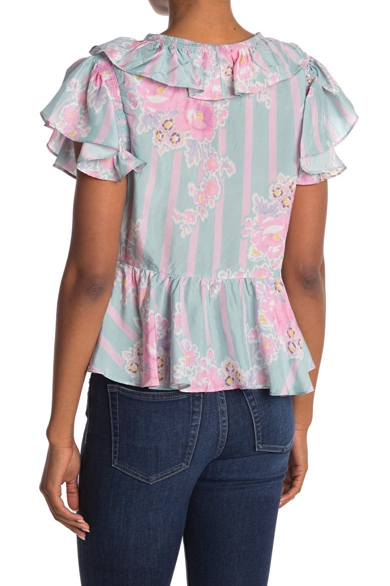Aida Floral Ruffle Silk Blouse, Alternate, color, MOSS