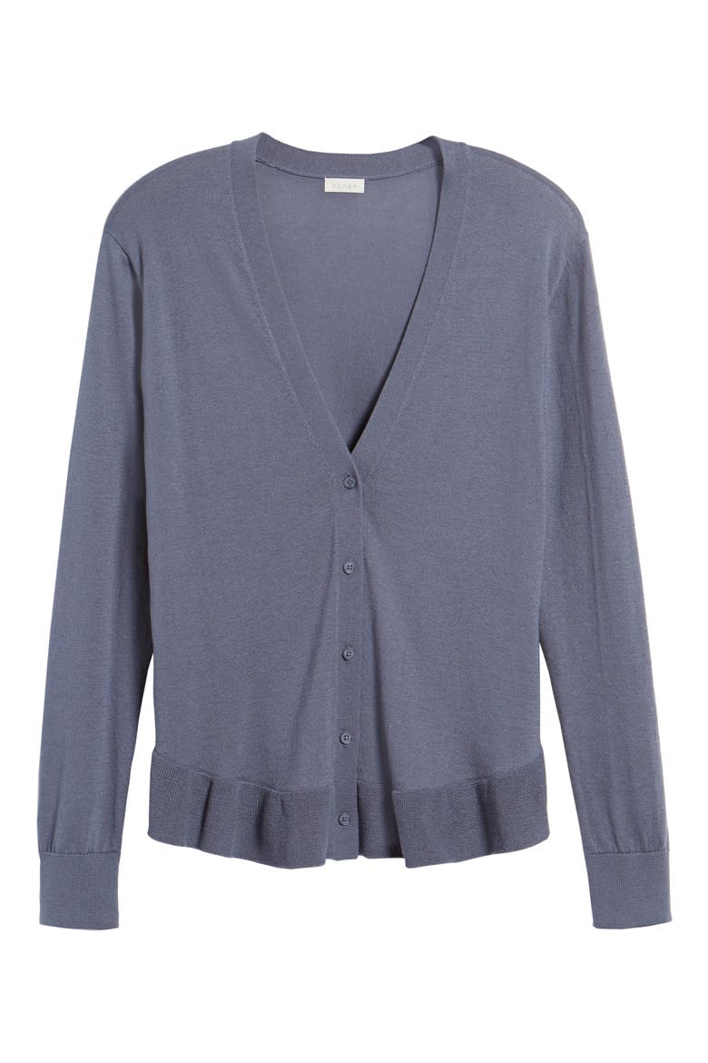 Ruffle Hem Cardigan, Alternate, color, GREY GRISAILLE