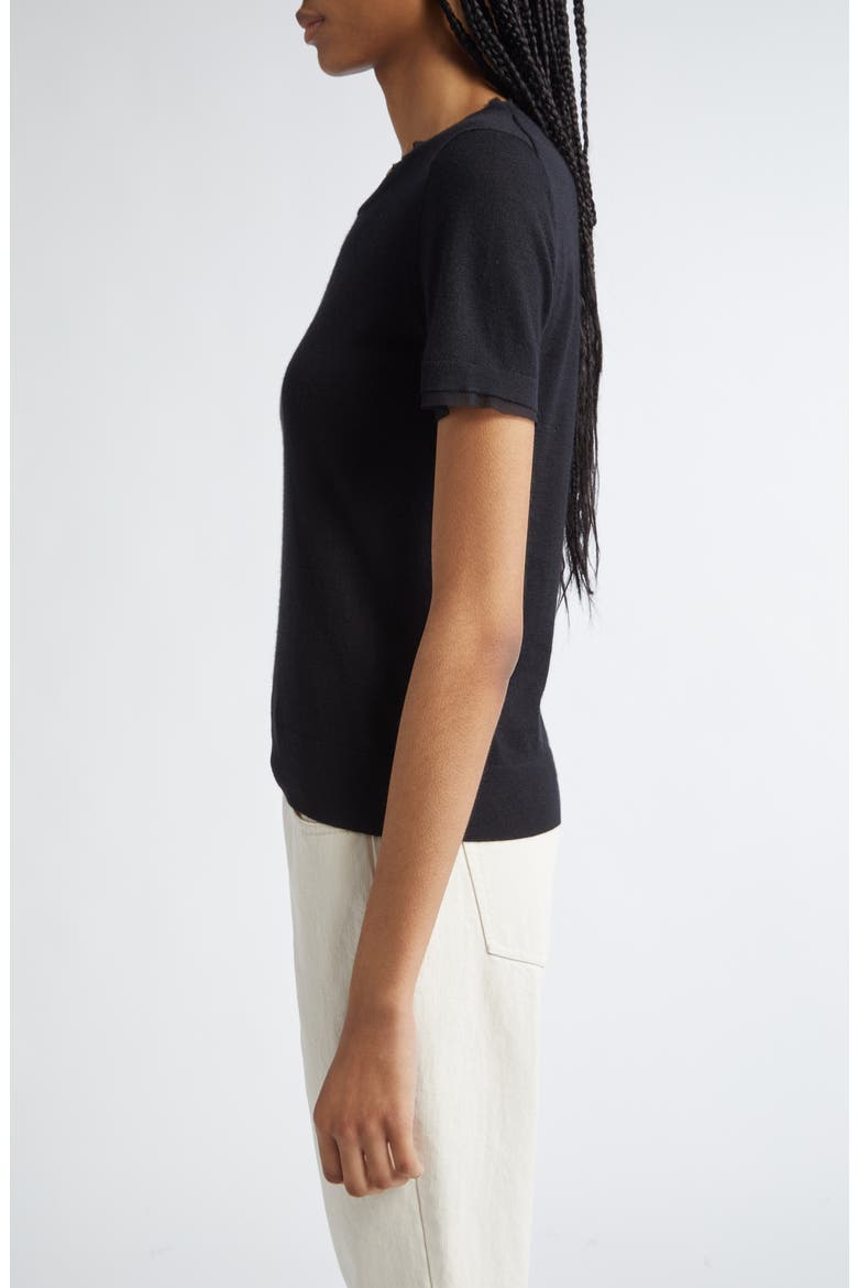 Short Sleeve Cashmere Crewneck Sweater, Alternate, color, BLACK