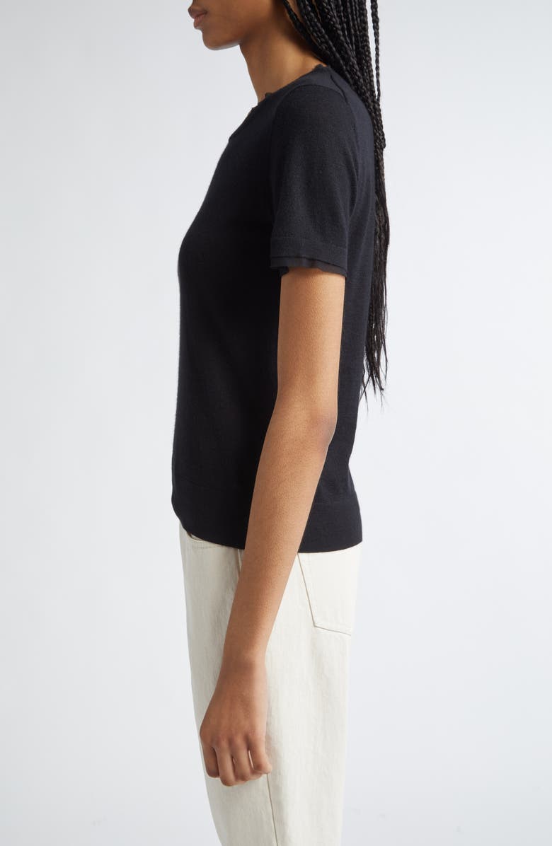 Lafayette 148 New York Short Sleeve Cashmere Crewneck Sweater, Alternate, color, Black