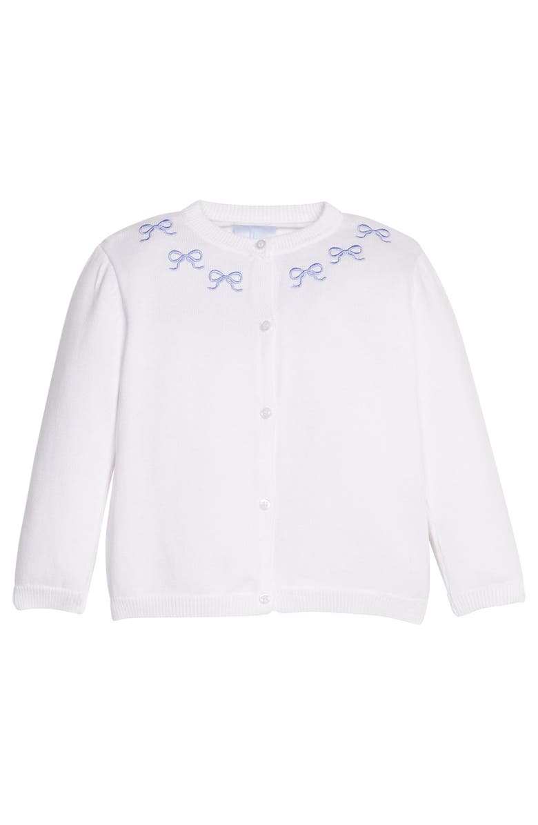 Little English Kids' Embroidered Essential Cardigan, Main, color, White With Blue Bow