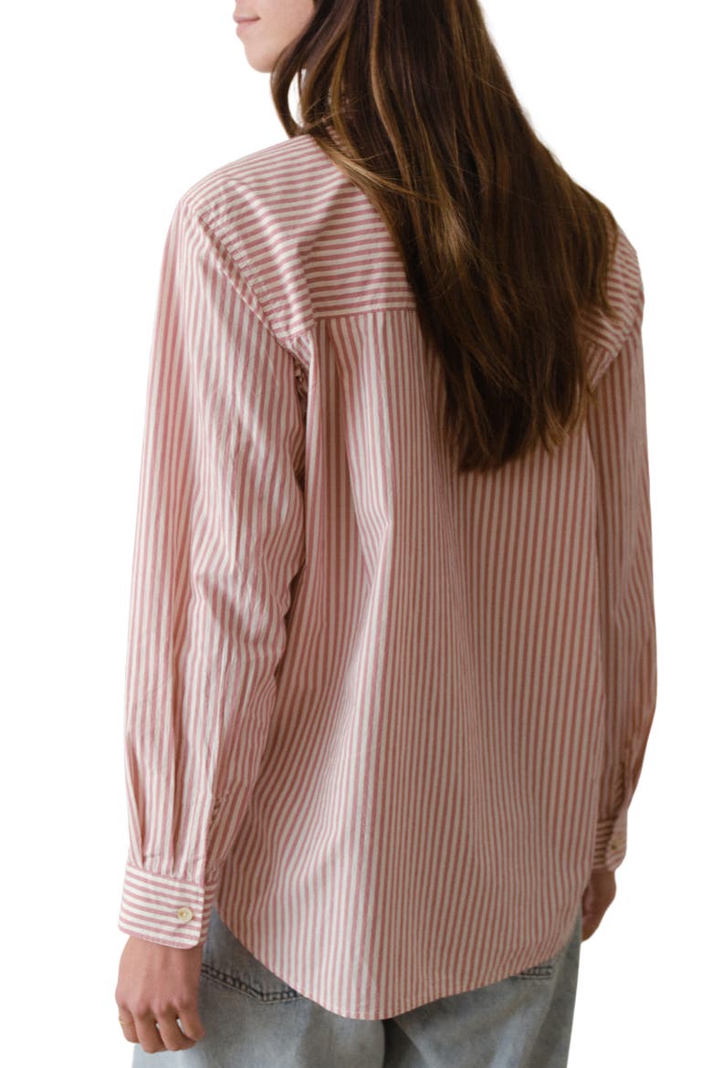 Jane California Relaxed Stripe Cotton Poplin Button-Up Shirt, Alternate, color, RUST STRIPE