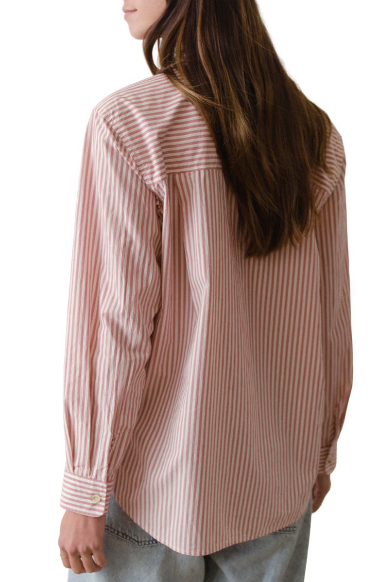 Marine Layer Jane California Relaxed Stripe Cotton Poplin Button-Up Shirt, Alternate, color, Rust Stripe