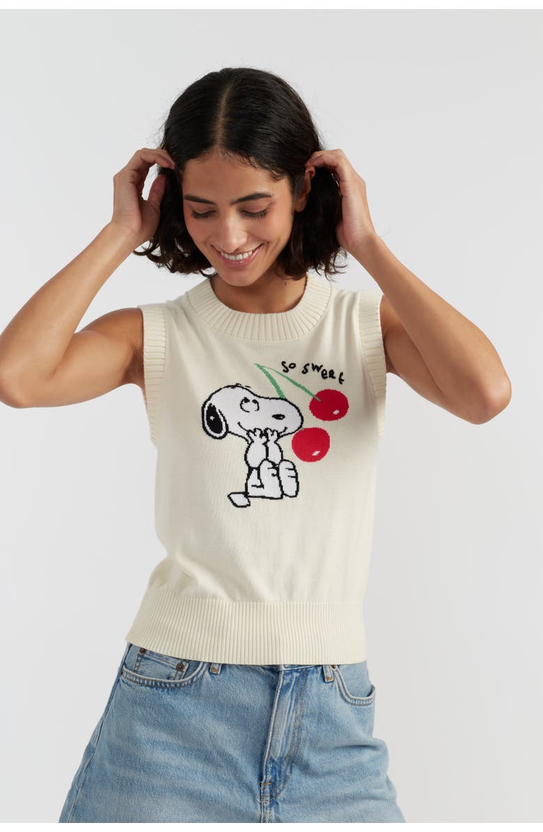 Chinti & Parker Cotton Snoopy Cherry Tank, Alternate, color, Cream