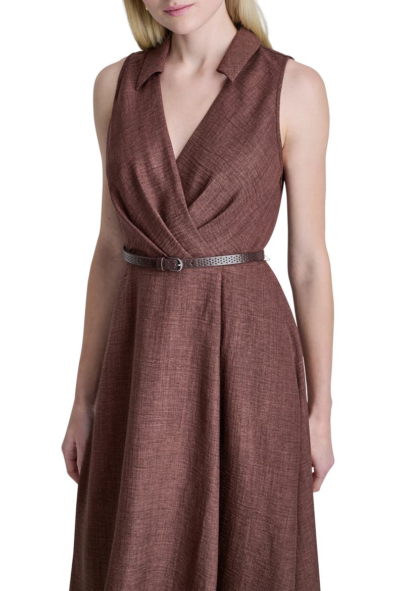 Faux Wrap Belted Midi Dress, Alternate, color, JAVA