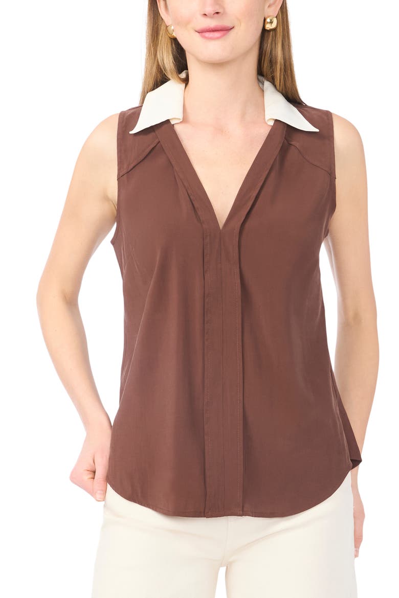 Contrast Collar Sleeveless Top, Main, color, SHAVED CHOCOLATE