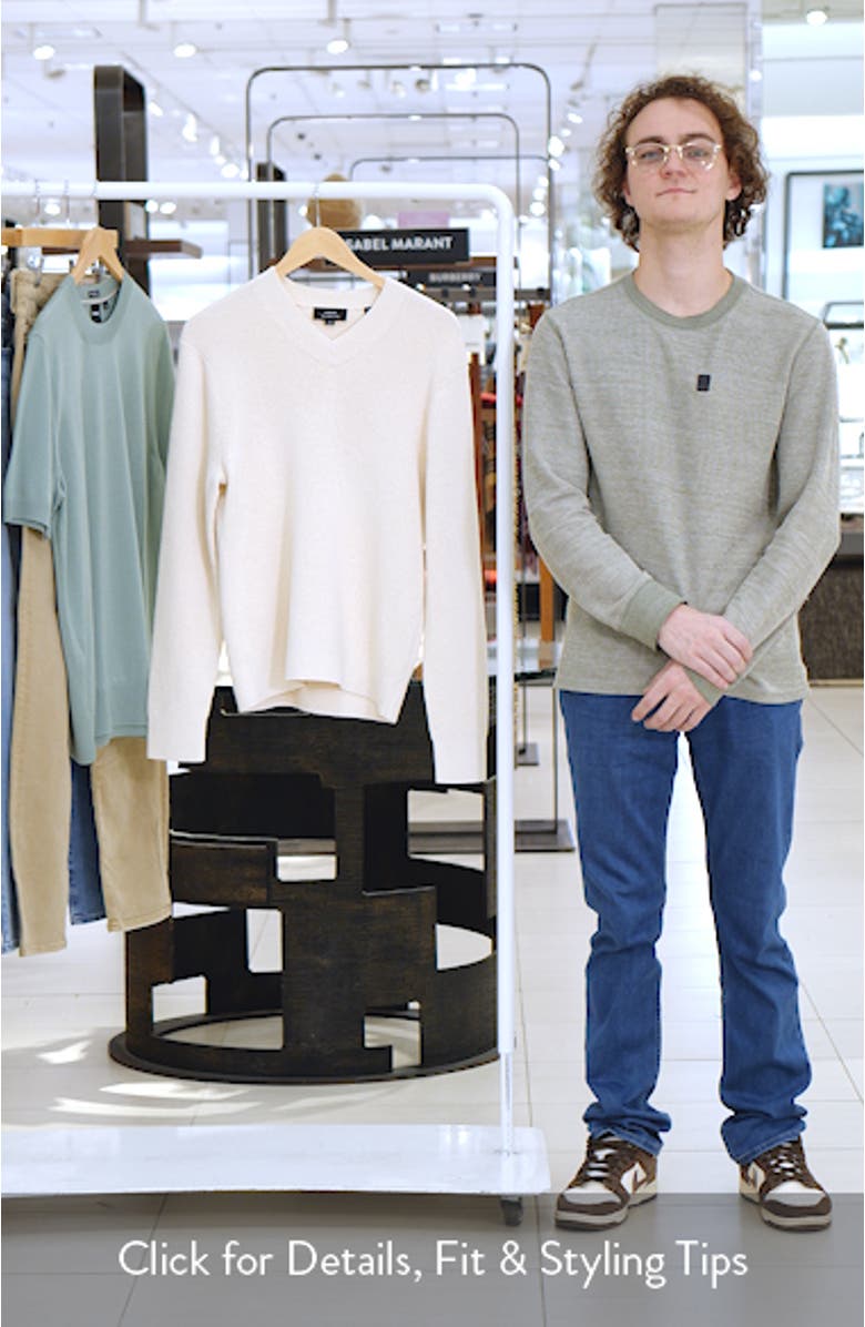 Solid V-Neck Cotton Blend Ribbed Sweater, sales video thumbnail