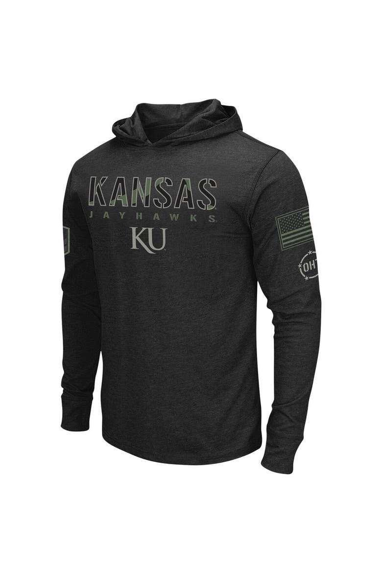 Men's Colosseum Black Kansas Jayhawks Big & Tall OHT Military Appreciation Tango Long Sleeve Hoodie T-Shirt, Alternate, color, Black