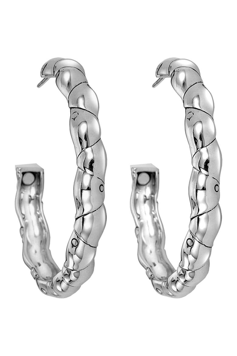 Sterling Silver Bamboo Texture Medium 37mm Hoop Earrings, Main, color, NO COLOR
