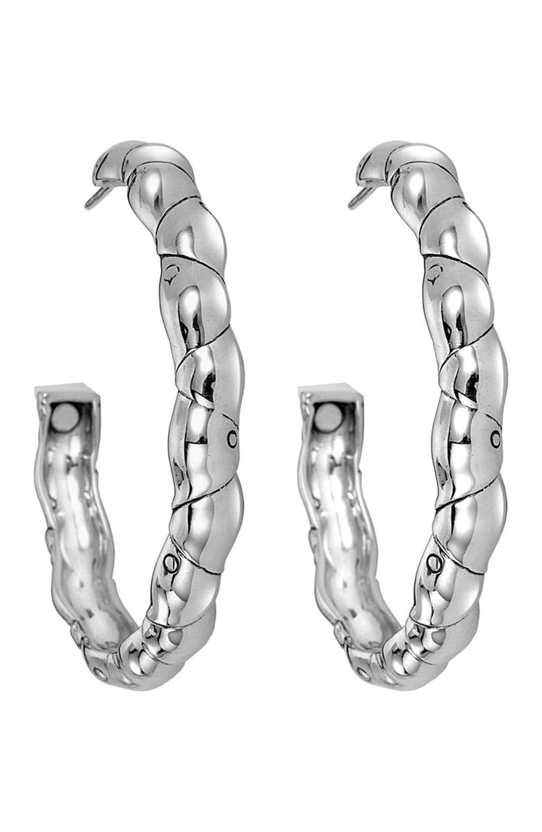 John Hardy Sterling Silver Bamboo Texture Medium 37mm Hoop Earrings, Main, color, 