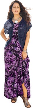 Roaman's Plus Size Scallop Trim Crochet Cardigan Sweater