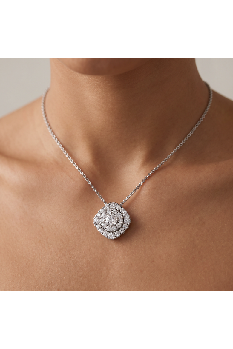 2Ct Diamond (1ct center) Cushion Pendant Necklace Lab Grown 3/4", Alternate, color, Silver