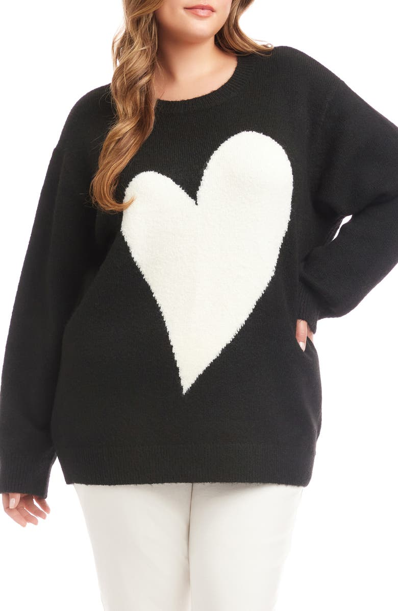 Karen Kane Heart Crewneck Sweater, Main, color, Black/ Cream