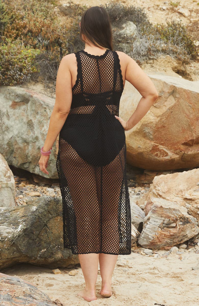 Becca Etc. Castaway Island Sheer Mesh Cover-Up Dress, Alternate, color, Black