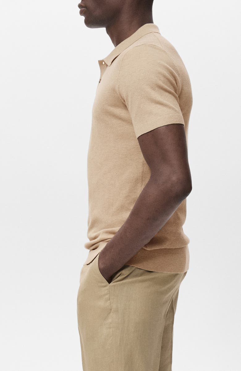 MANGO Band Collar Linen & Cotton Button-Up Shirt, Alternate, color, Beige