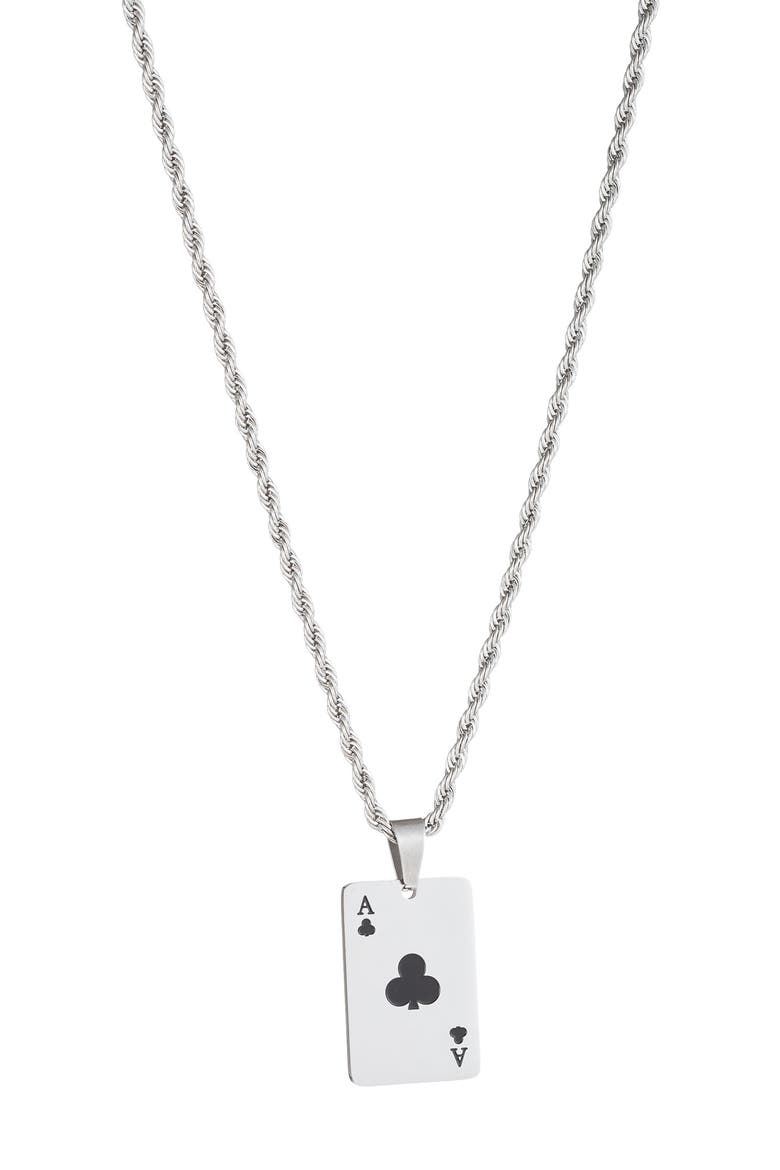 Ace of Clubs Pendant Drop Necklace, Main, color, SILVER