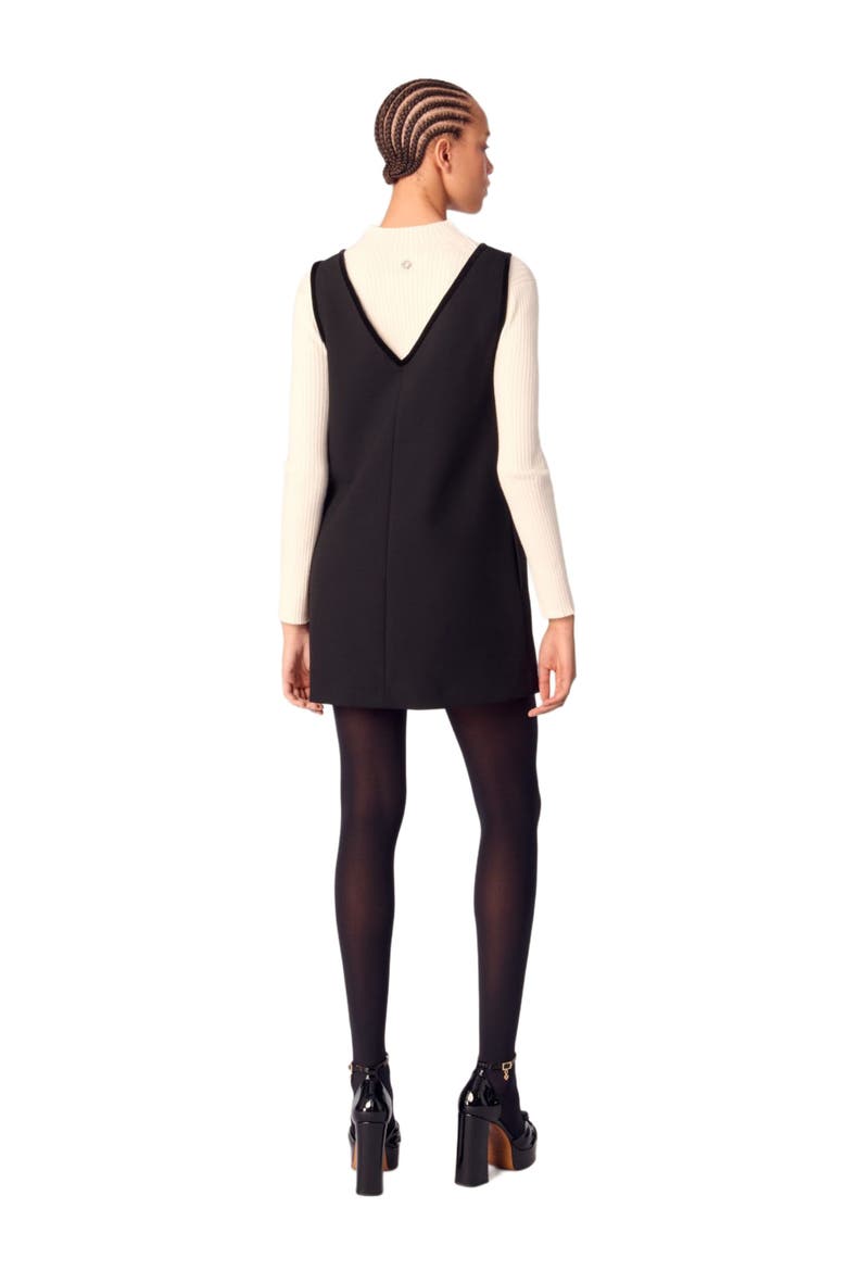 Pinafore mini dress with velvet collar, Alternate, color, Black
