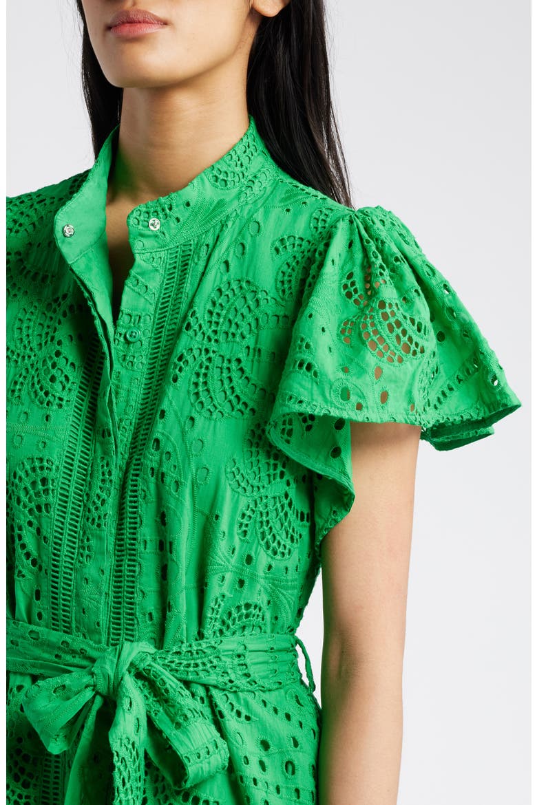 Isabella Cotton Eyelet Maxi Shirtdress, Alternate, color, GREEN