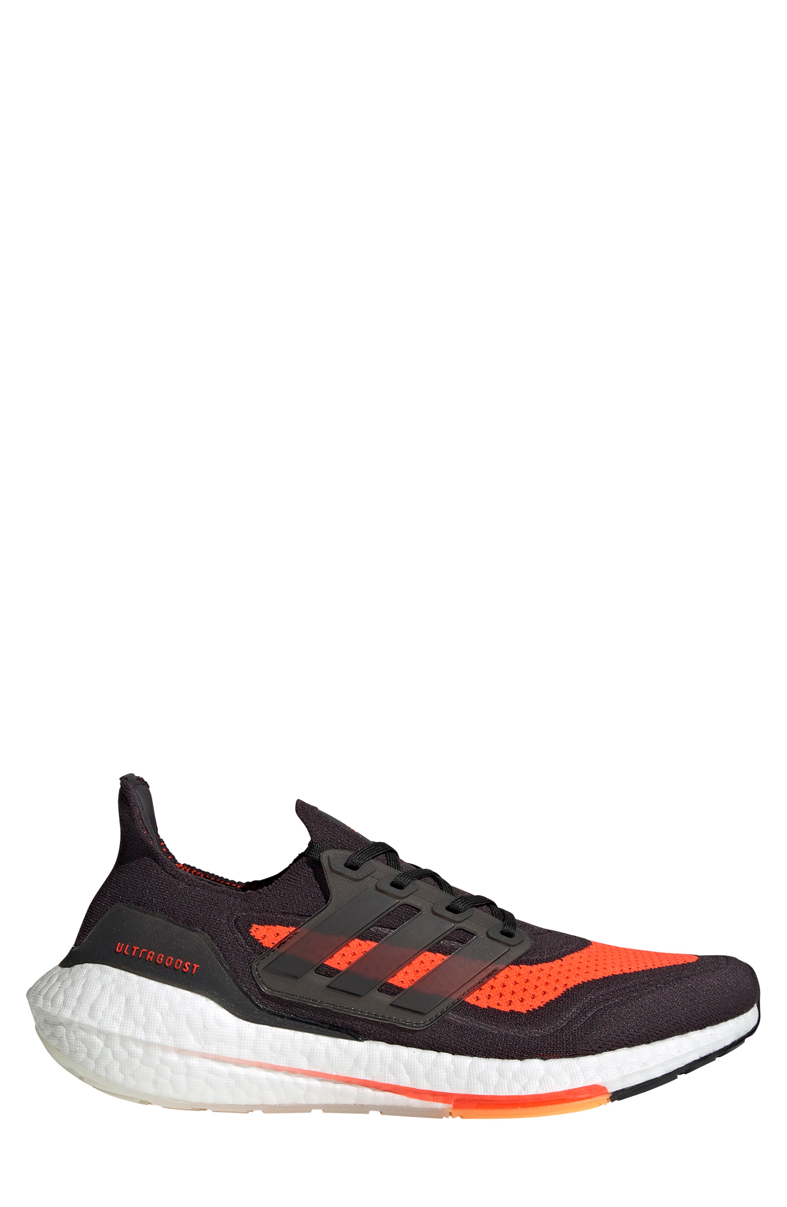 UltraBoost 21 Running Shoe, Alternate, color, CARBON/ CORE BLACK/ SOLAR RED