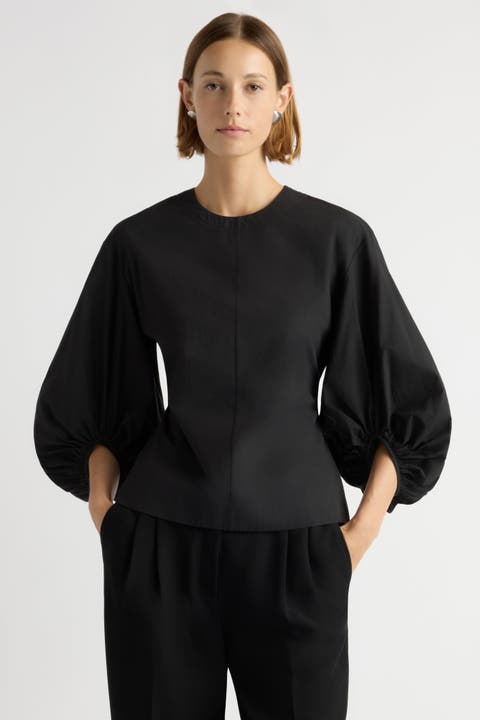 Odessa Sculpted Balloon-Sleeve Blouse