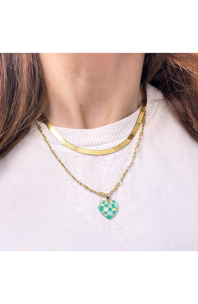 The Lovery Fine Jewelry Teal Enamel Heart Charm, Alternate, color, Teal