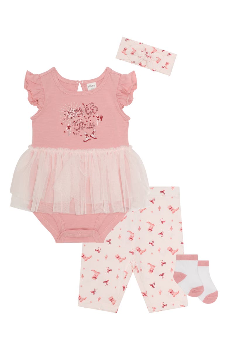 PL Baby by Petit Lem Four-Piece Western Tutu Skegging Set, Main, color, Light Pink Rodeo