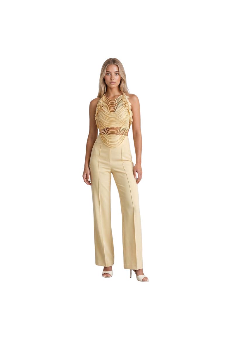 The Aurelia Draped Petal Halter Top, Main, color, PALE YELLOW
