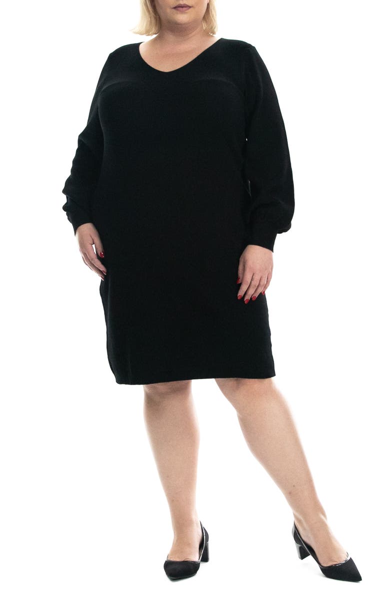 Nina Leonard V-Neck Balloon Sleeve Sweater Dress, Main, color,