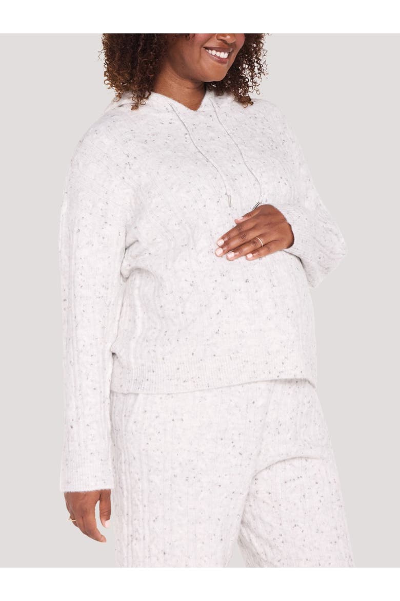 Long Sleeve Cable Knit Sweater Hoodie, Alternate, color, Vanilla Ice