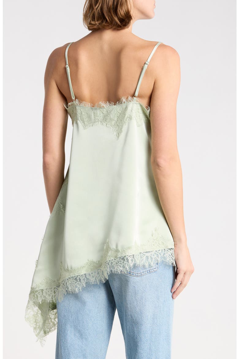 Lace Trim Asymmetric Satin Camisole, Alternate, color, PISTACHIO