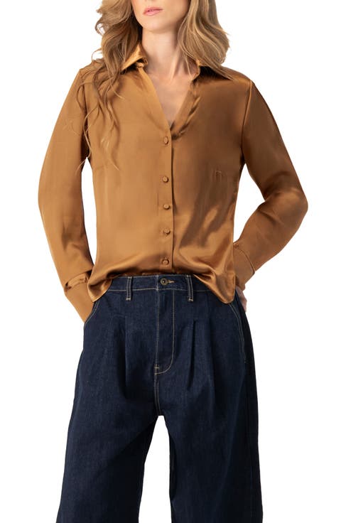 Solid Long Sleeve Satin Shirt