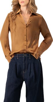 IVONNE Solid Long Sleeve Satin Shirt