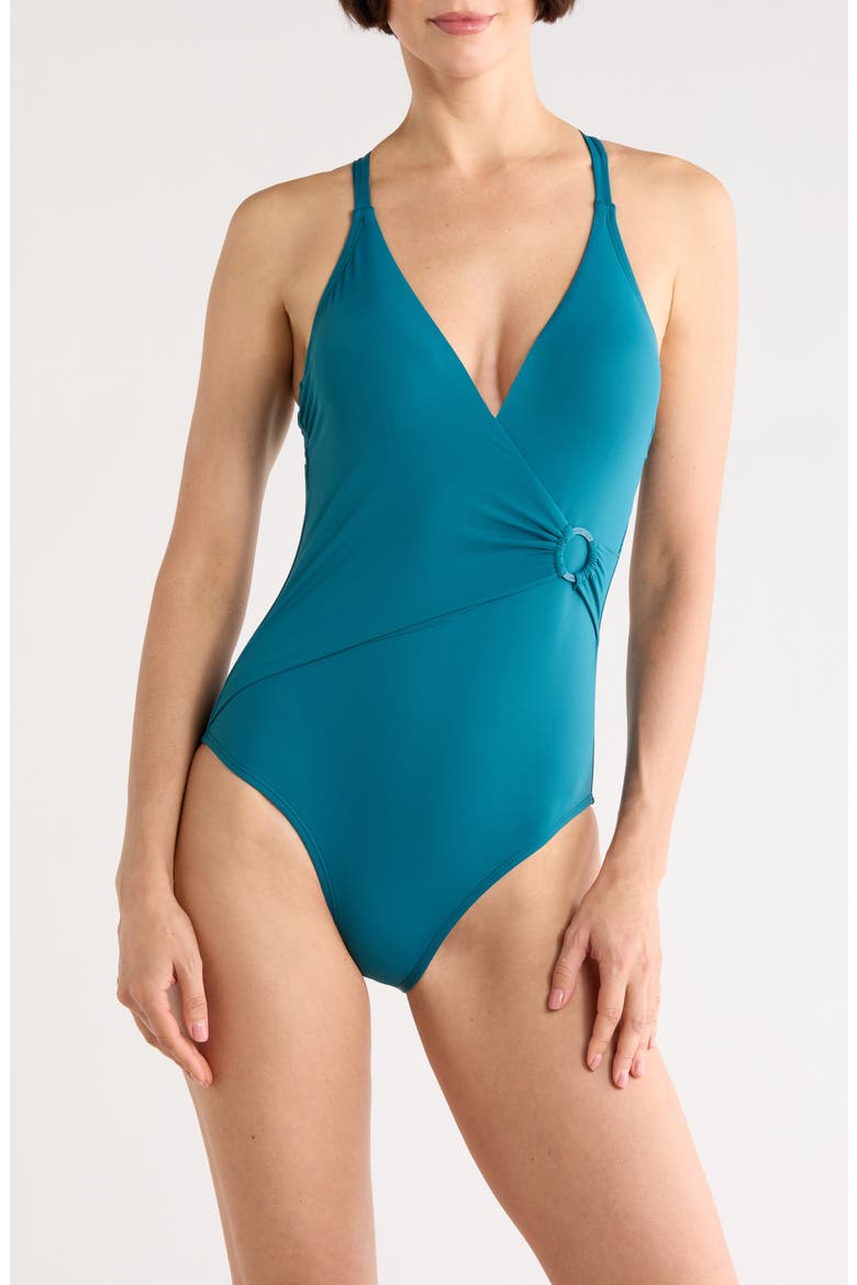 Gina Surplice Underwire One-Piece Swimsuit, Main, color, DEPTHS