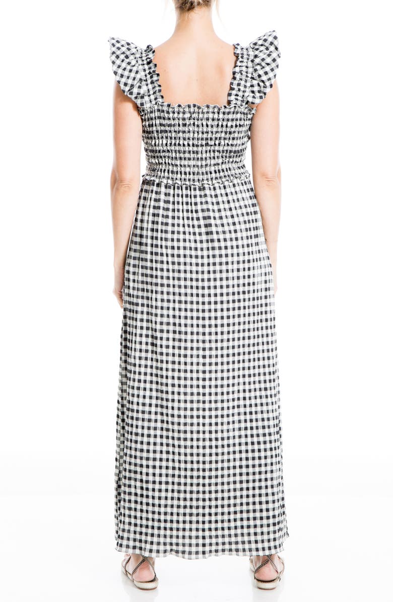 MAX STUDIO Flutter Sleeve Smocked Gingham Maxi Dress, Alternate, color, 