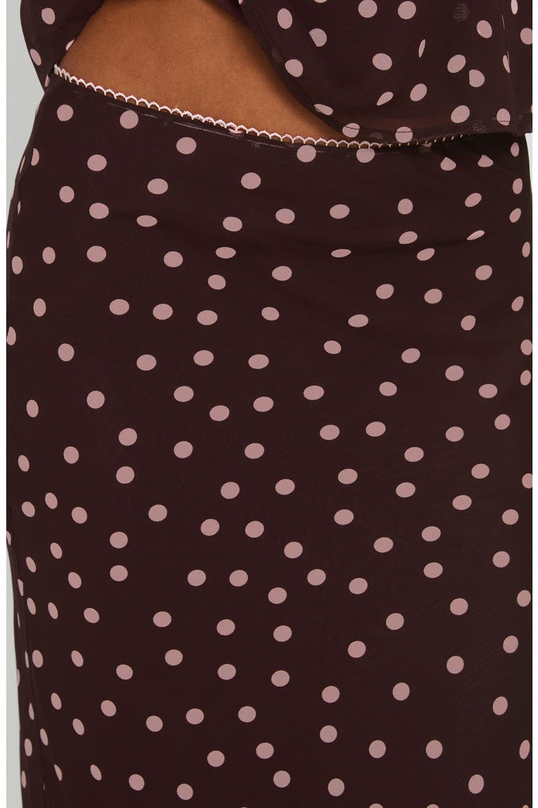 Sydni Dot Bias Cut Midi Skirt, Alternate, color, CHOCOLATE/ PINK POLKA