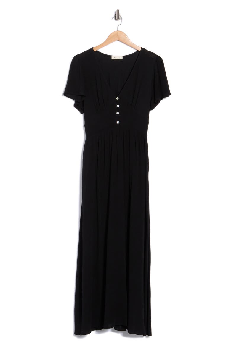 Flutter Sleeve Gauze Maxi Dress, Alternate, color, BLACK