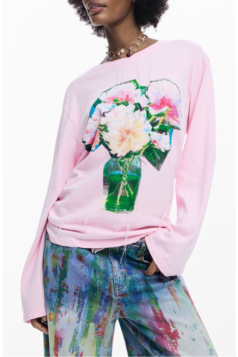 Floral Long Sleeve Cotton Graphic T-Shirt, Main, color, PINK