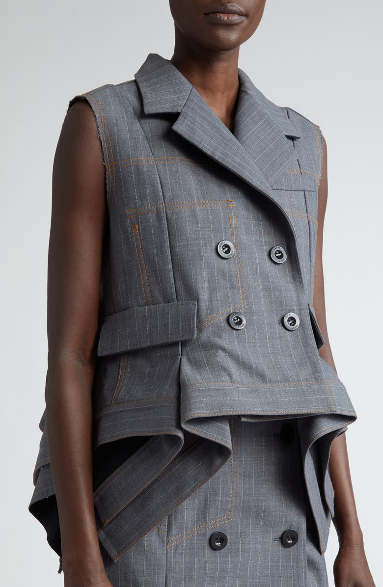 Sacai Pinstripe Double Breasted Vest, Alternate, color, 