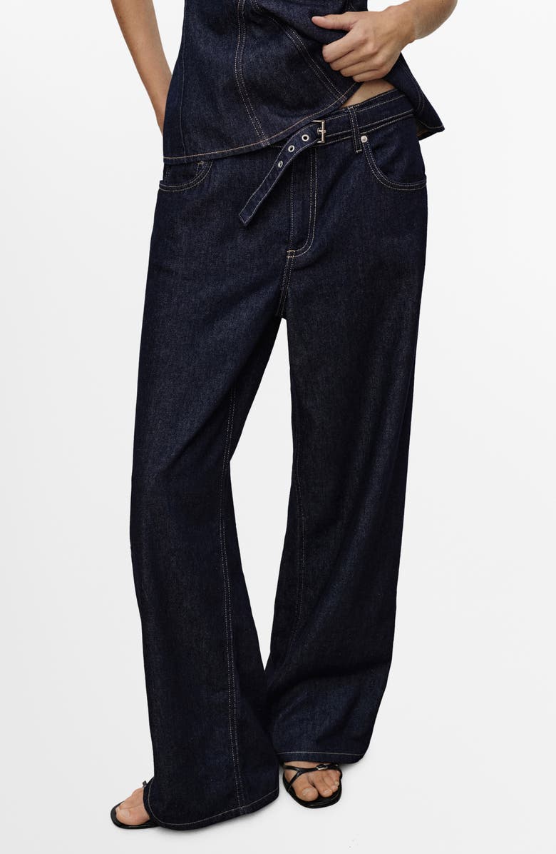 MANGO Belted Straight Leg Jeans, Main, color, Open Blue