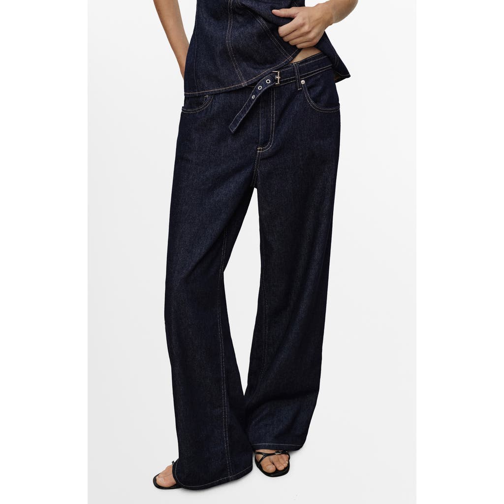 Mango Belted Straight Leg Jeans In Blue