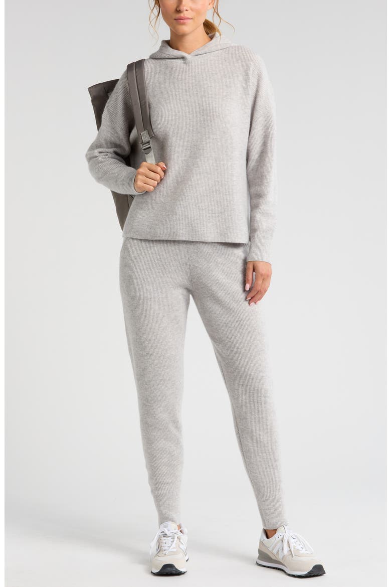 Wool & Cashmere Rib Hoodie, Alternate, color, GREY LIGHT HEATHER