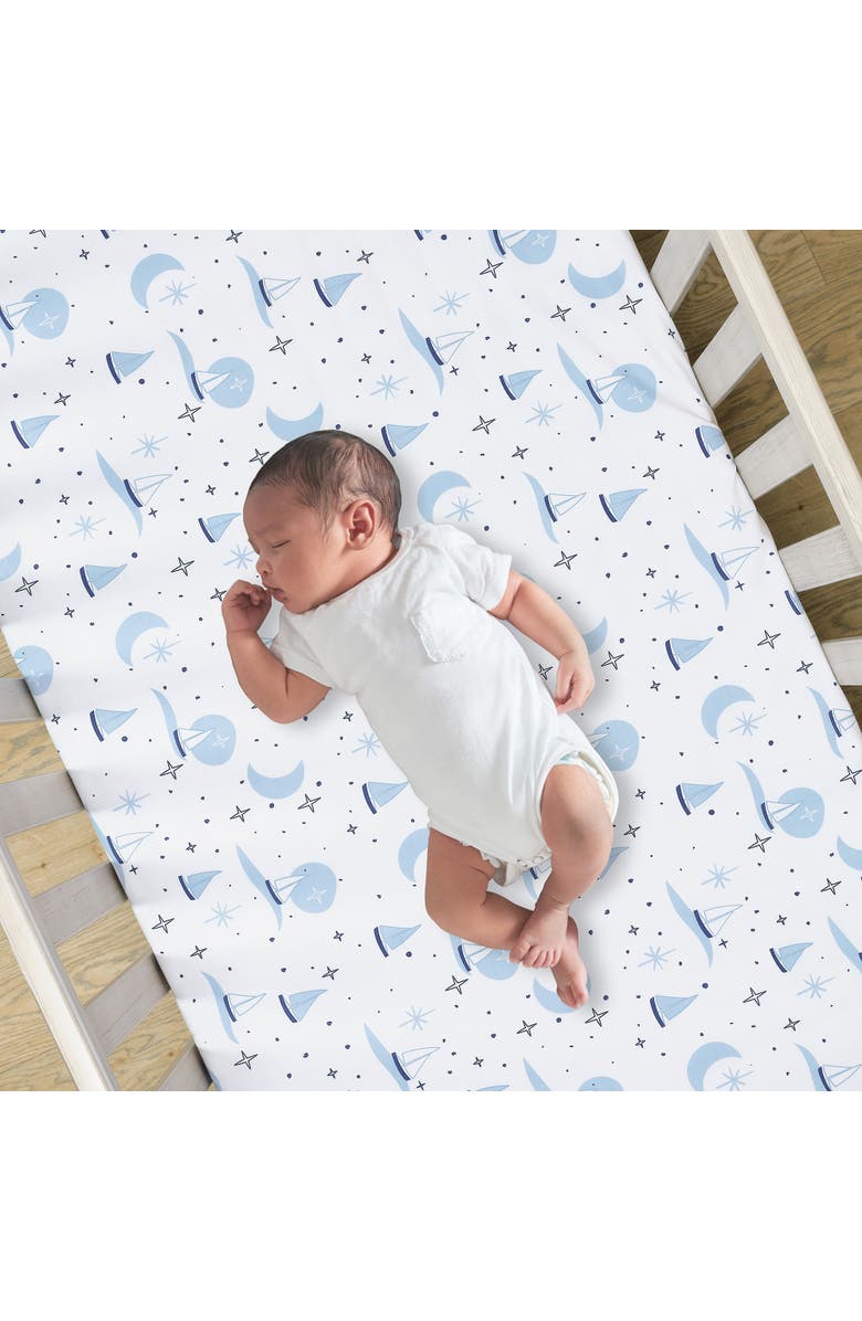 Lambs & Ivy Little Skipper Cotton Nautical Sailboat Fitted Crib/Toddler Sheet, Alternate, color, White