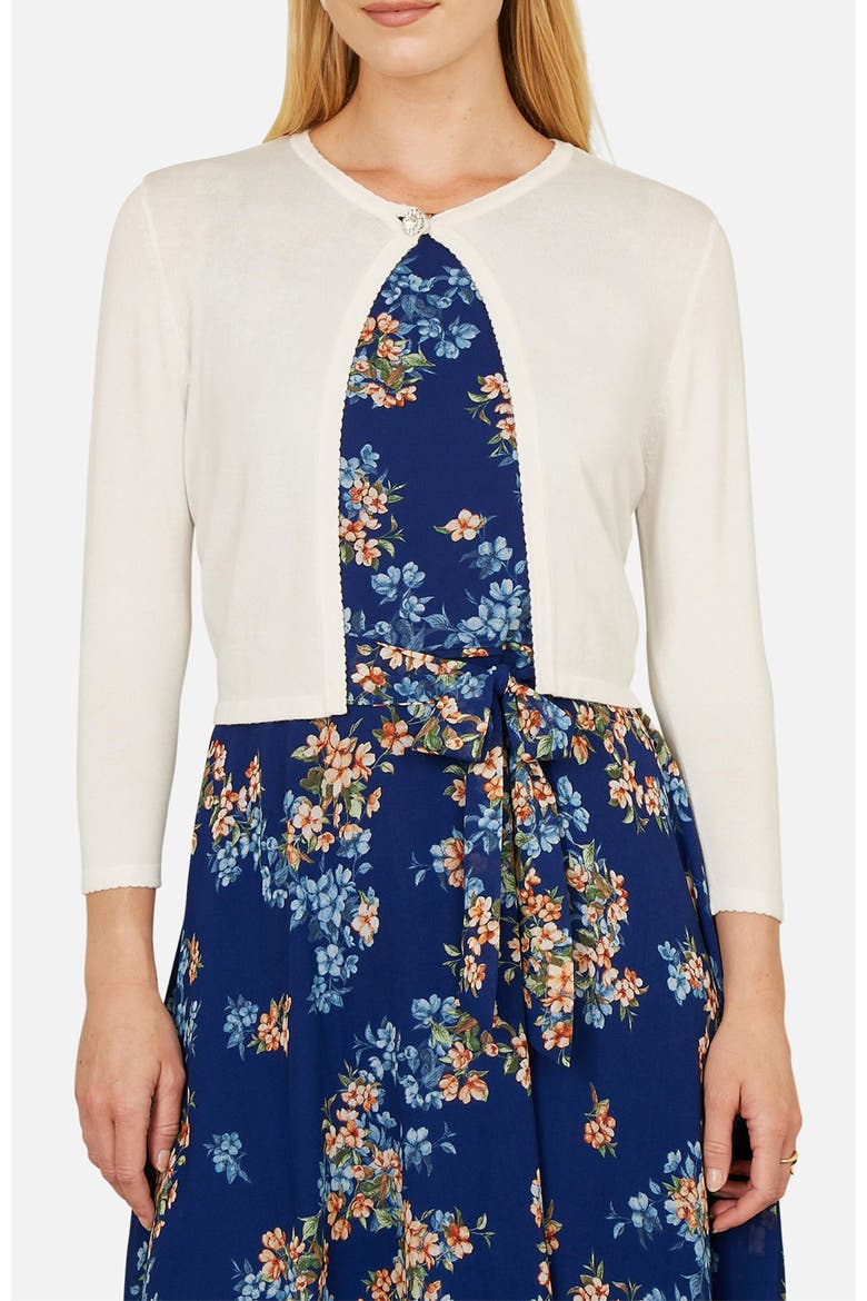 Diamante Button Cropped Cardigan, Alternate, color, Ivory