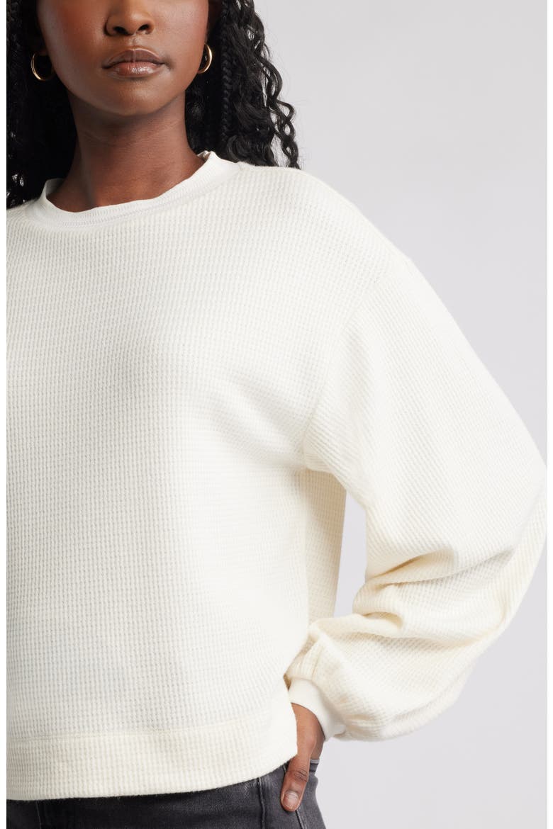 Blouson Sleeve Waffle Knit Top, Alternate, color, IVORY EGRET