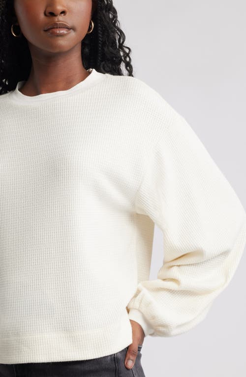 Treasure & Bond Blouson Sleeve Waffle Knit Top In White