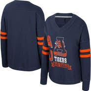 COLOSSEUM Women's Colosseum Navy Auburn Tigers Oversized Violet Distressed V-Neck Long Sleeve T-Shirt
