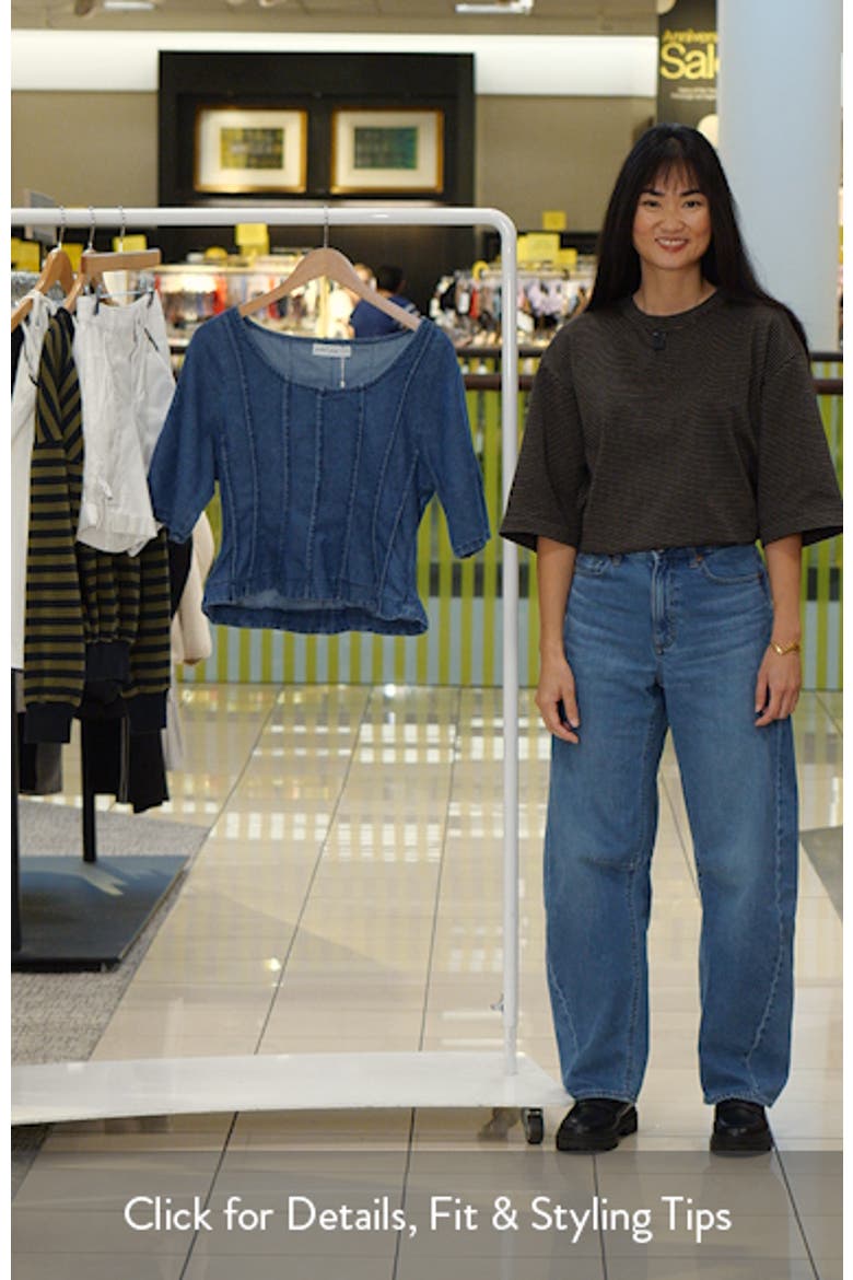 Saylor Puff Sleeve Seamed Peplum Denim Top video